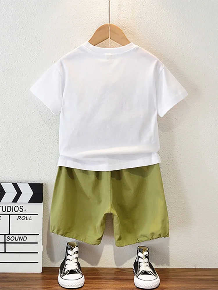 Summer Baby Boy Dinosaur Print Cotton 2-Piece Set