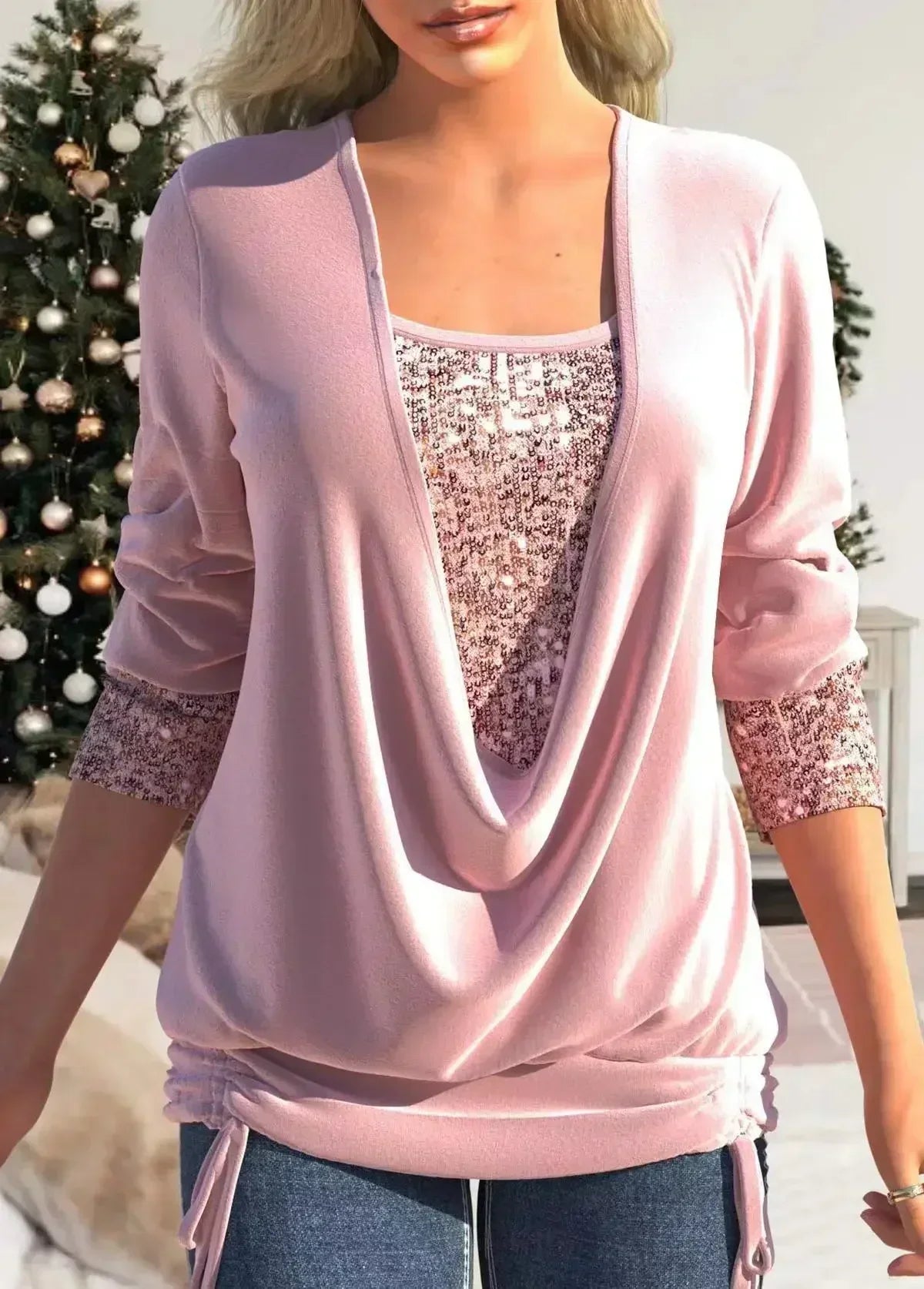 Women's Luxurious Solid Sequin Blouse