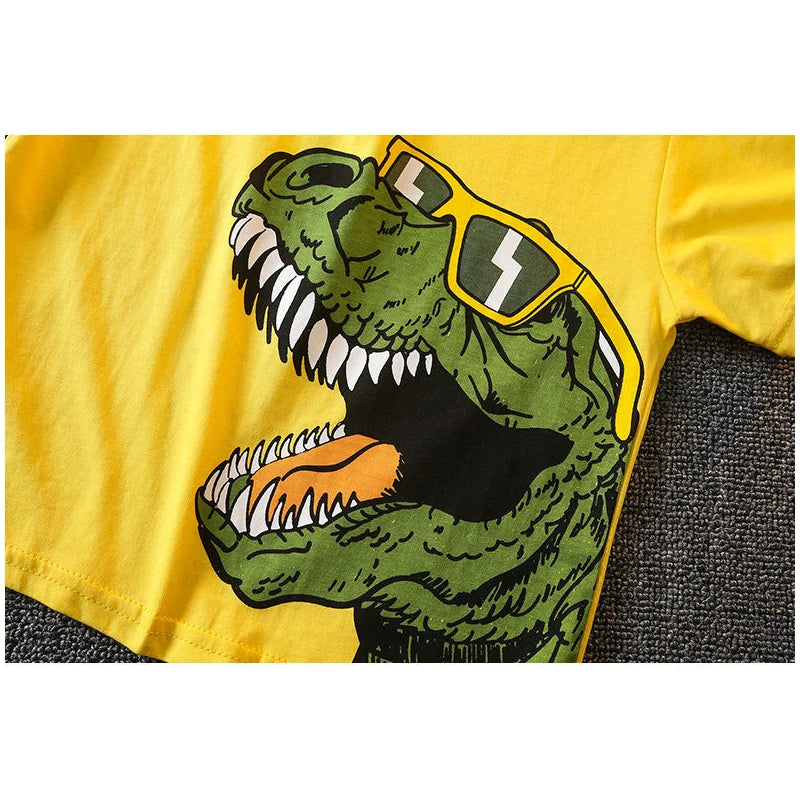 Summer Baby Boy Dinosaur Print Cotton 2-Piece Set