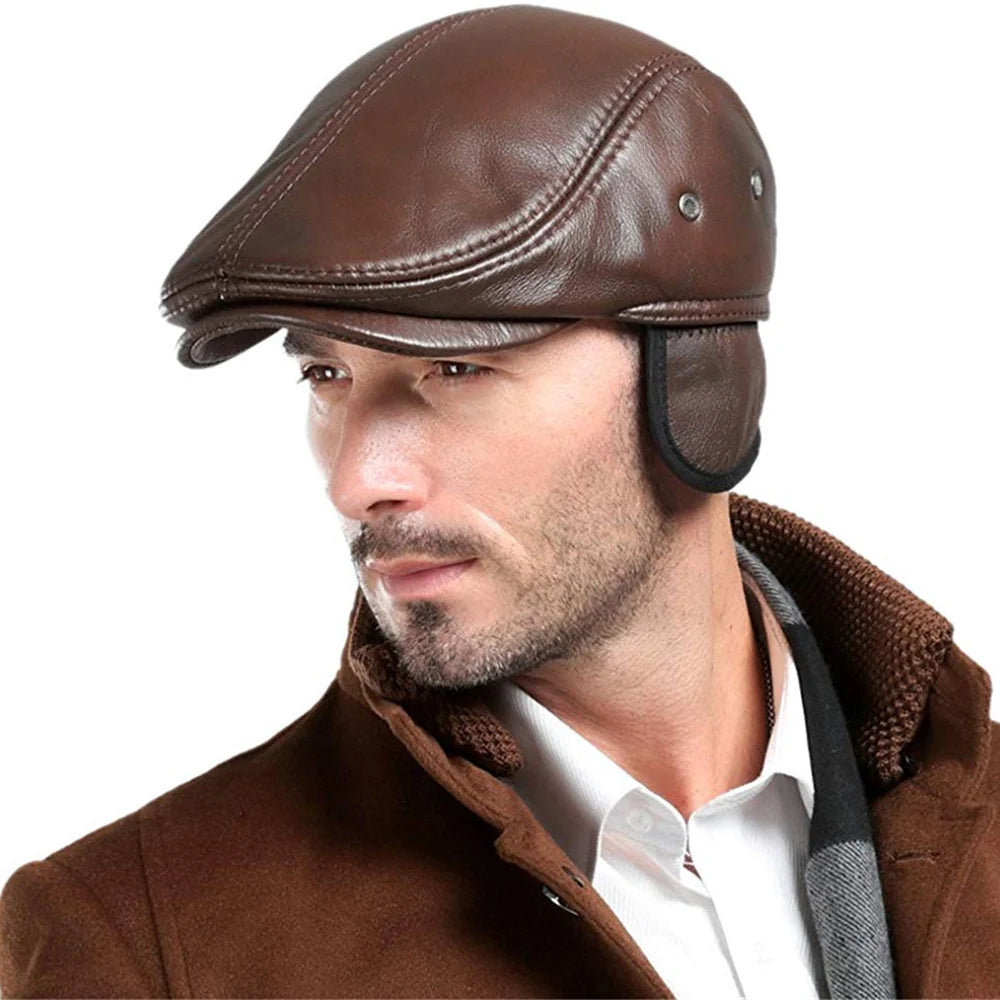 Men Genuine Cowhide Leather Cap