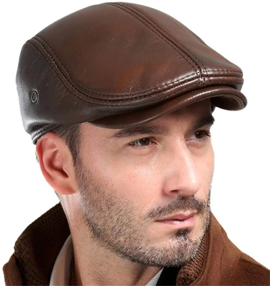 Men Genuine Cowhide Leather Cap