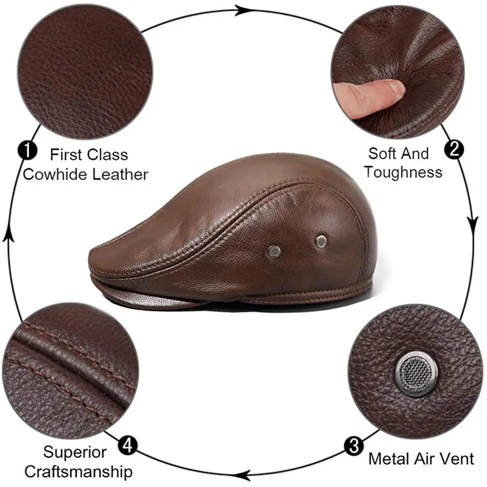 Men Genuine Cowhide Leather Cap