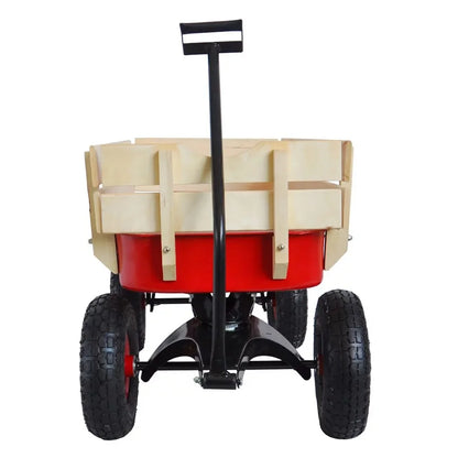 Classic Red Outdoor All-Terrain Wagon With Wood Railing